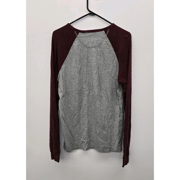 Lucky Brand Medium Red/Gray Henley Raglan Long Sleeve Softest Knit Shirt (C49) - Picture 2 of 4